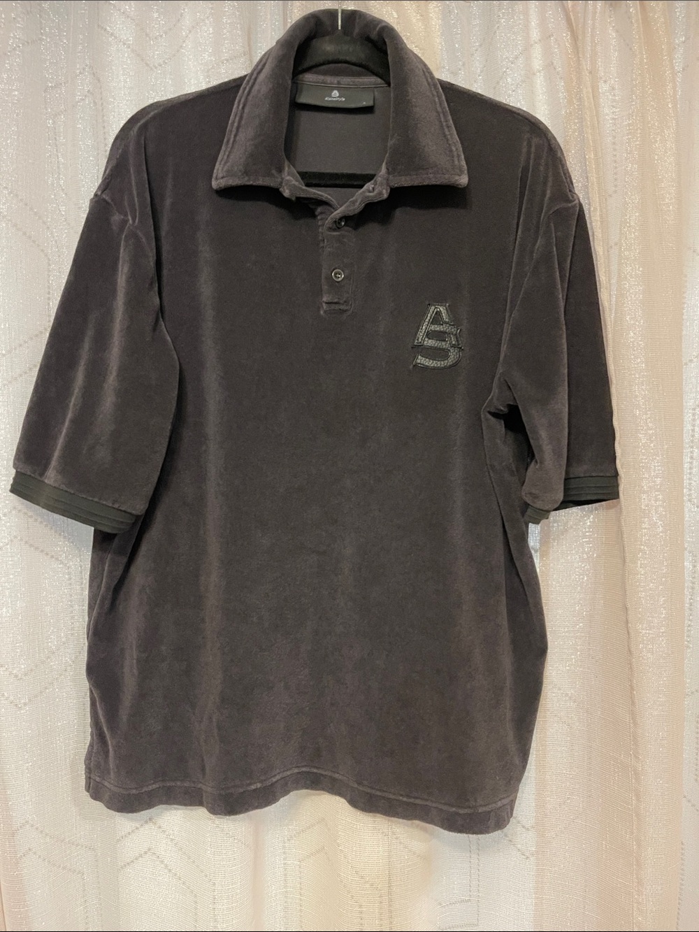 Men's Black Velvet-Look Polo with Subtle 'A' Detail